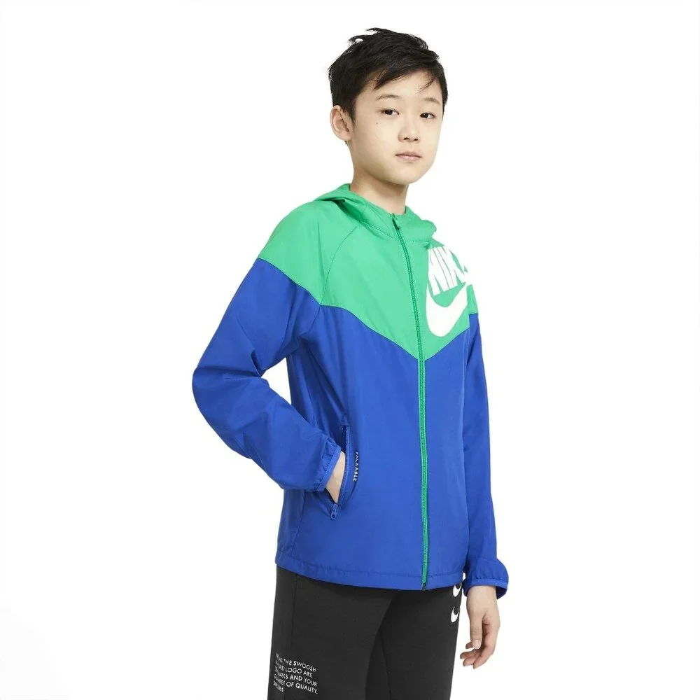 Nike Windbreaker Jacket and Tee Shirt Activewear Set Blue/Green/Black Boys Large